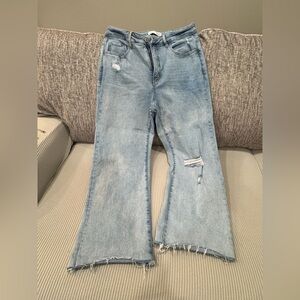MOCO Light Blue Flare Jeans with Distressed Accents